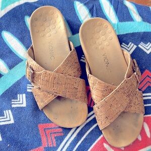 Vionic Women's Cork Tan Gold Dorie Adjustable Slide Sandals Size 11